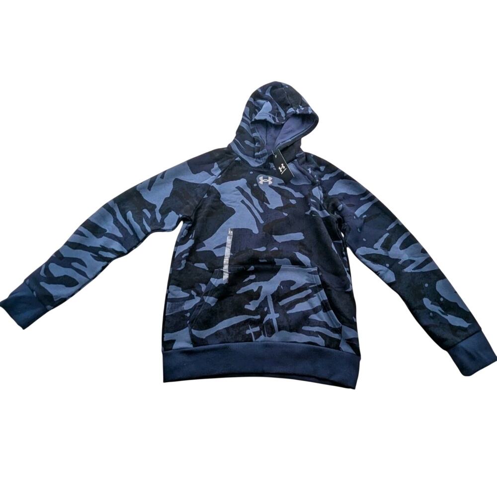 Under Armour Boys Size Youth Large Rival Fleece Printed Hoodie Navy Camo NWT